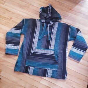 Vintage Boho Baja Mexican Hooded Sweater - Multi L / XL (24" PTP)